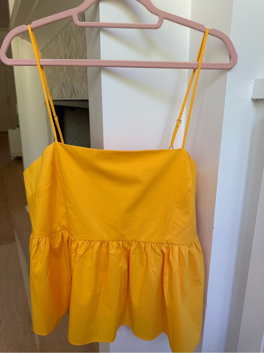 Express Yellow Peplum Cami Tank L Ruffle Hem Smocked Back Strappy Top